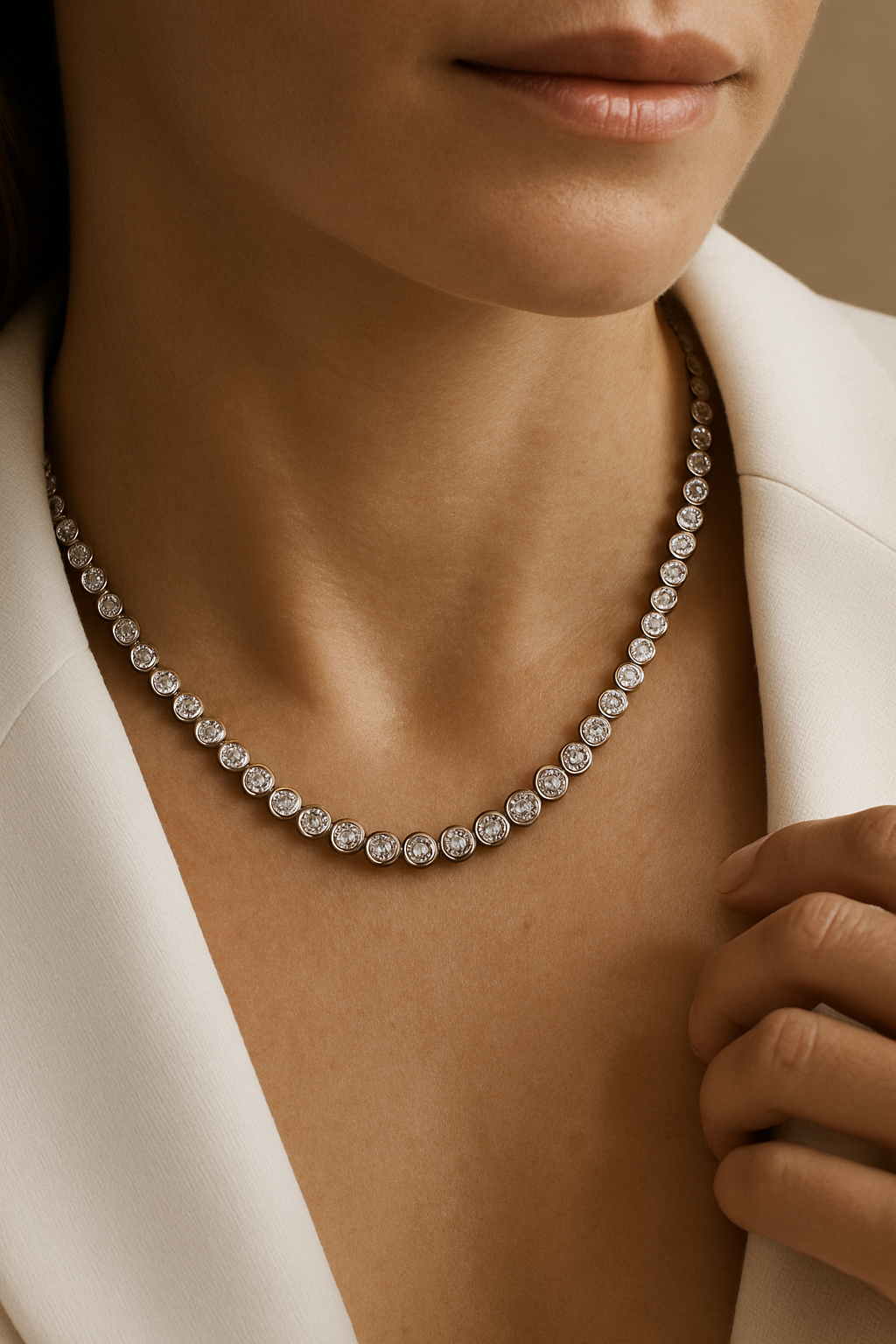 Chubby silver tennis necklace