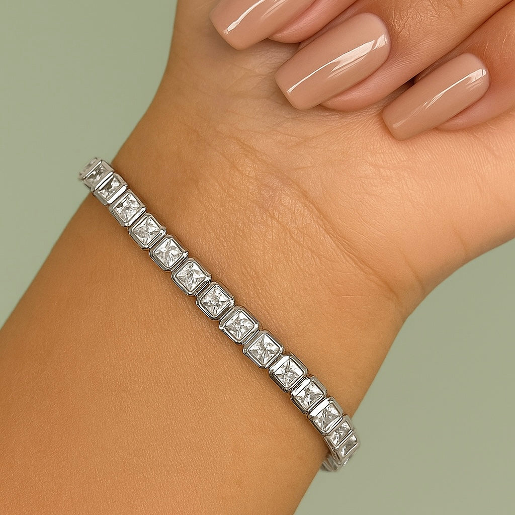 Square silver tennis bracelet