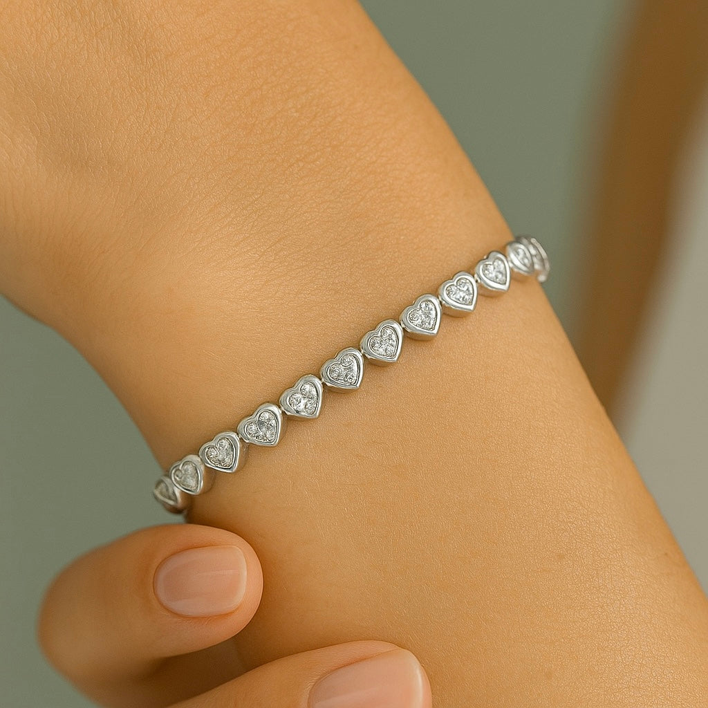 Dainty heart silver tennis bracelet