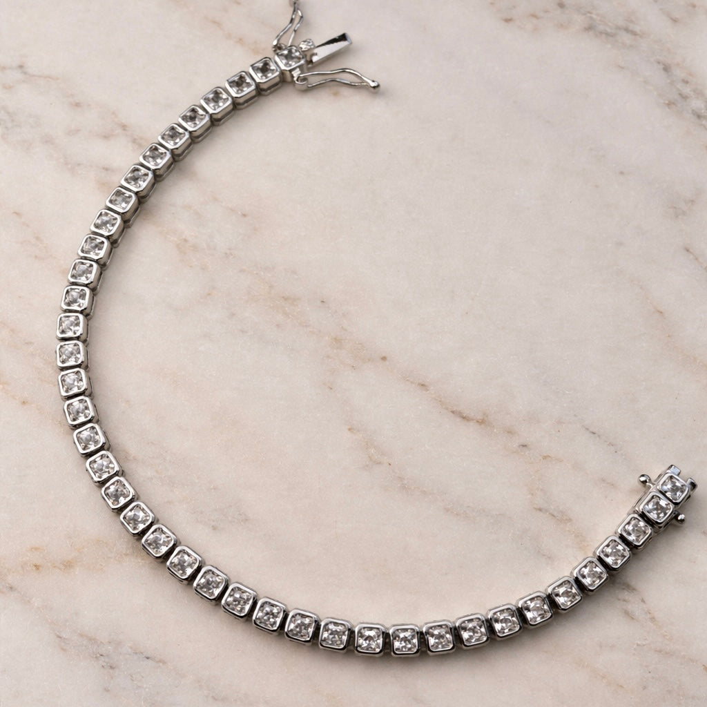 Square silver tennis bracelet
