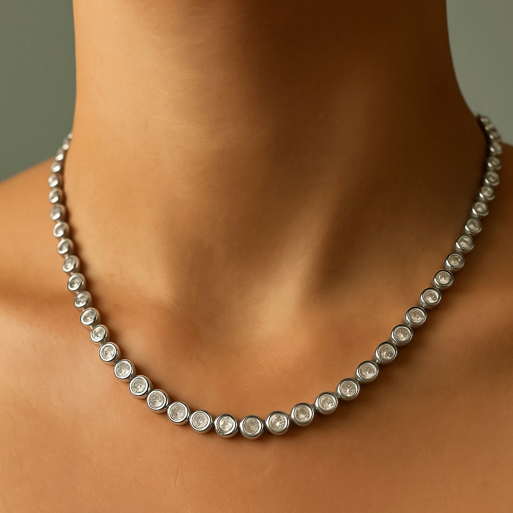 Chubby silver tennis necklace