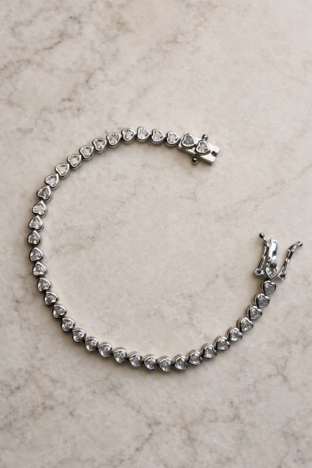 Dainty heart silver tennis bracelet