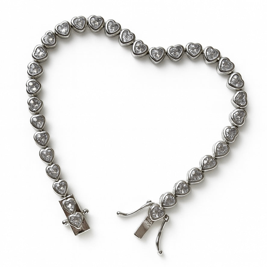 Dainty heart silver tennis bracelet