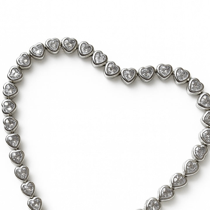 Dainty heart silver tennis bracelet